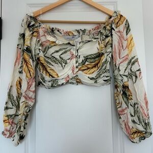 LuBella Boutique Tropical Corset Cropped Long Sleeve Chiffon Top NWT Medium
